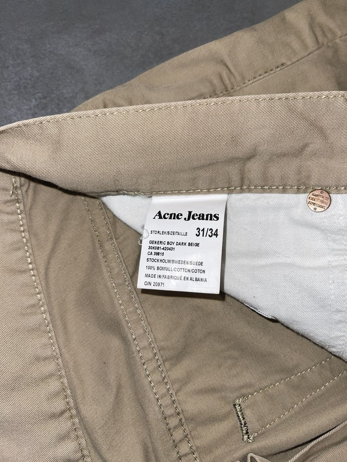 Acne Studios Acne Studios Generic Boy Dark Beige Chino Pants Size US 31 - 12 Thumbnail