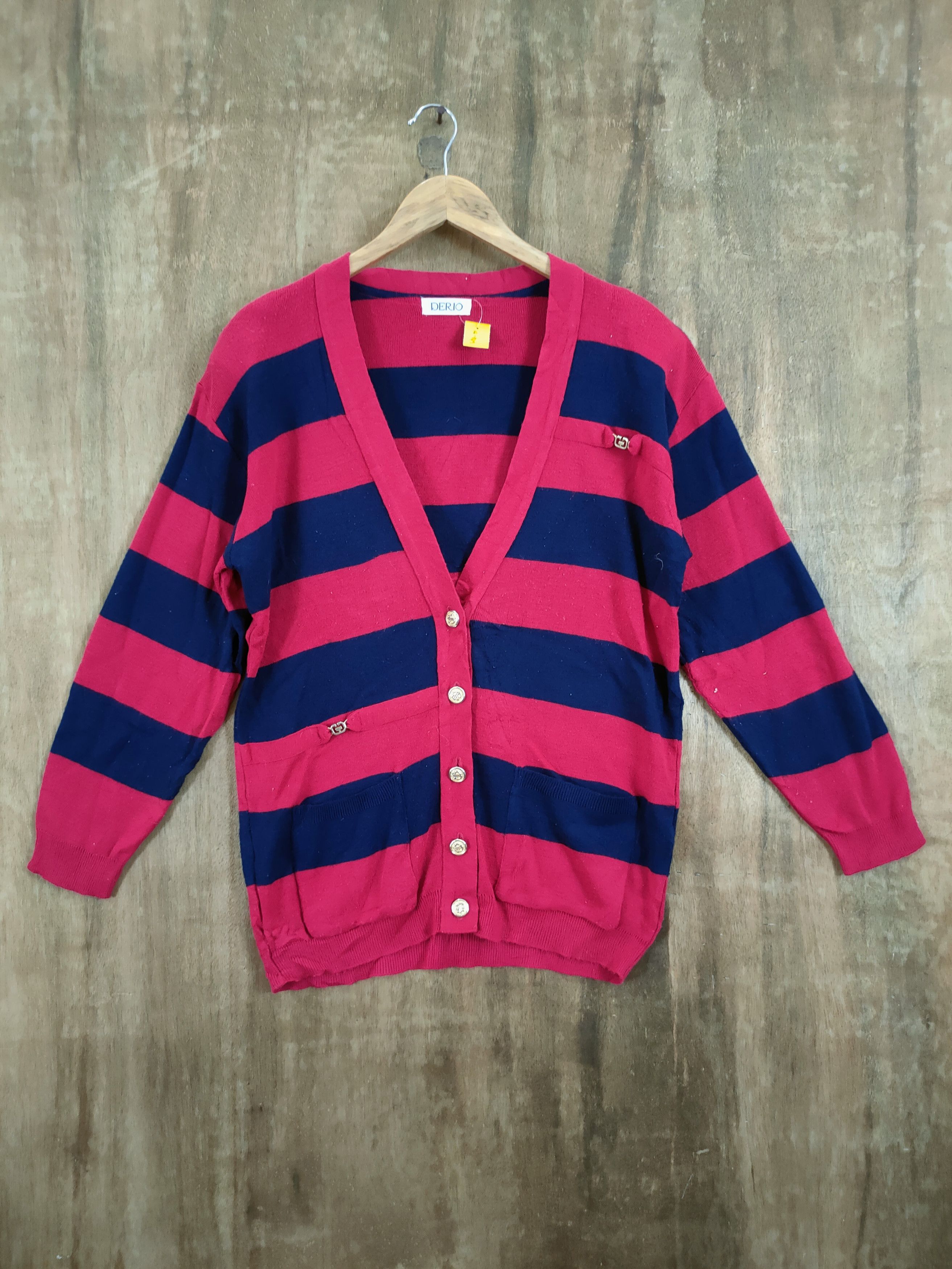image of Derio Stripe Cardigan Knitwear Like Kurt Cobain 46-949, Men's (Size Medium)