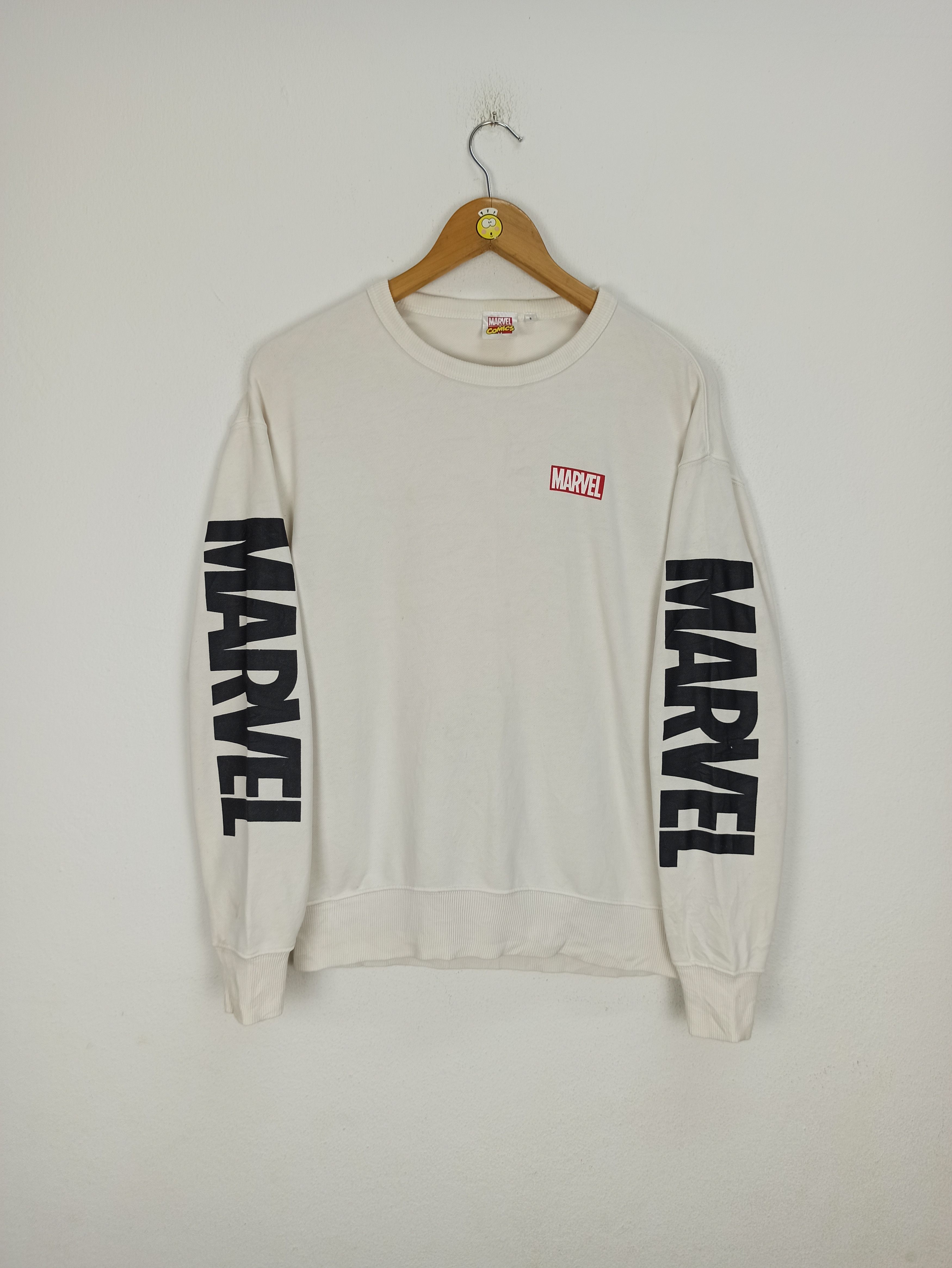 image of Marvel Comics Sweatshirt Jumper Marvel Logo Small Size in White, Men's