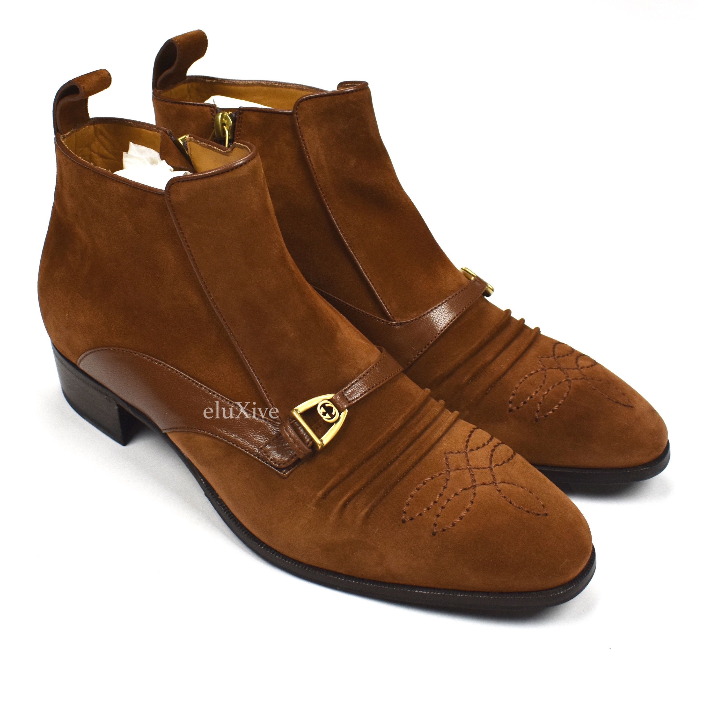 image of $1.3K Gucci Brown Suede Moloch Western Boots Nwt, Men's (Size 9)