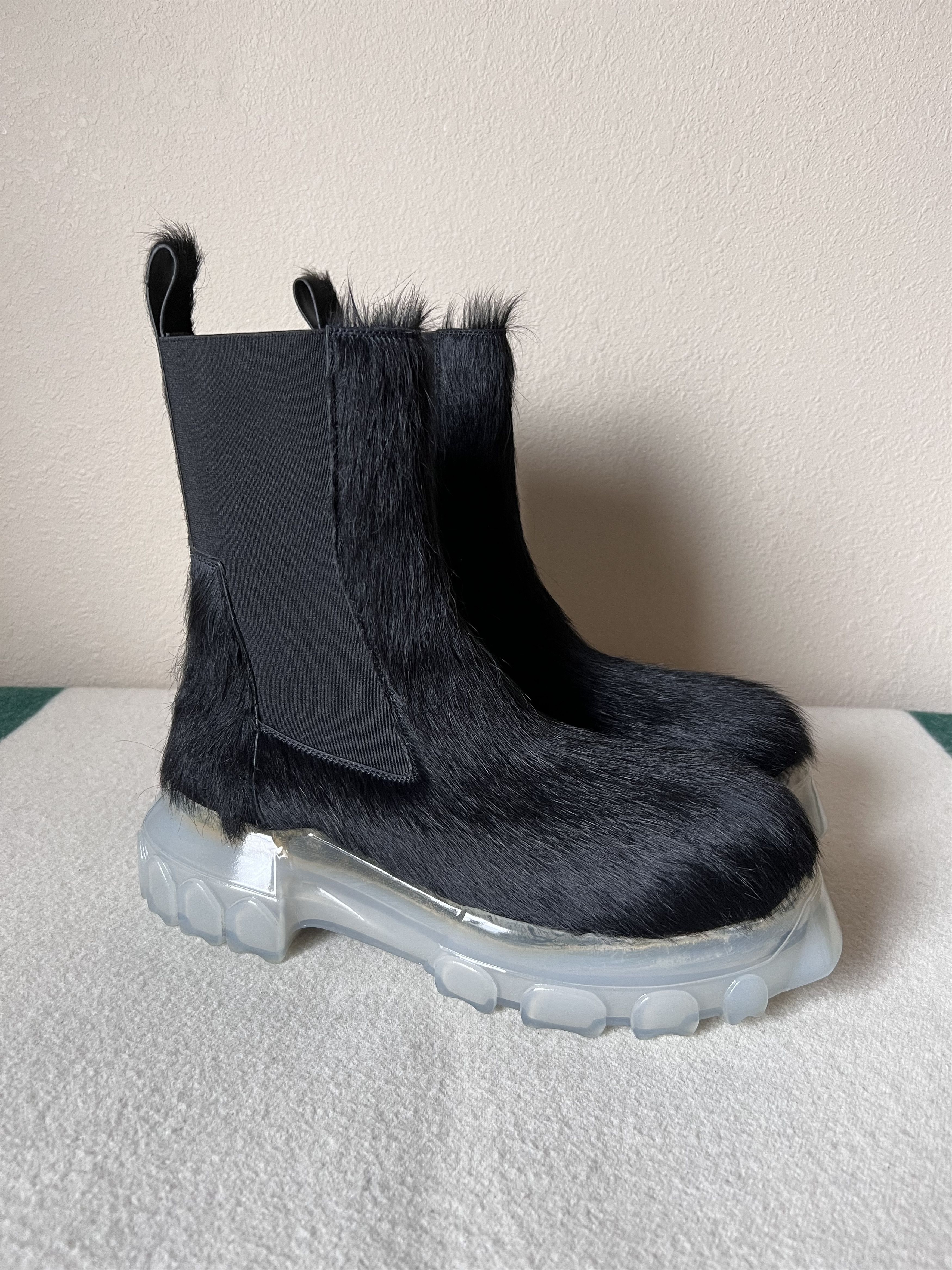 Pre-owned Rick Owens Long Hair Beatle Bozo Tractor Boots In Black