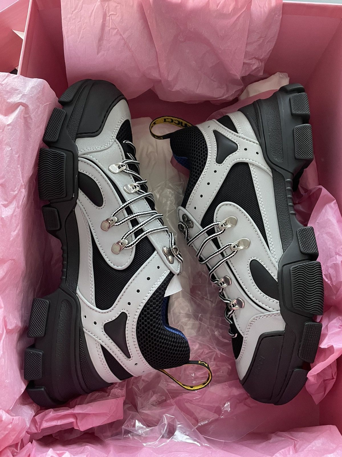 image of Gucci Limitededition New Track Reflective Leather Track Boots, Men's (Size 10)