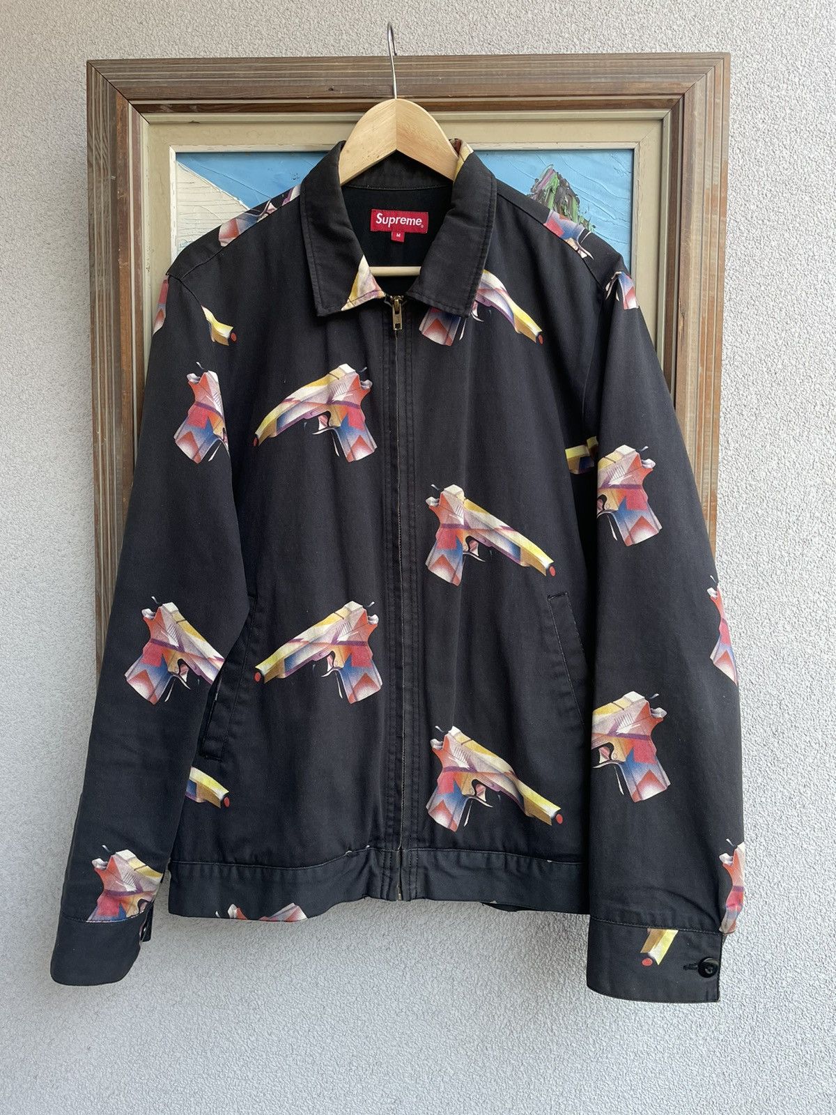 Supreme SS16 Supreme x Mendini Black Work Jacket Rare Gun