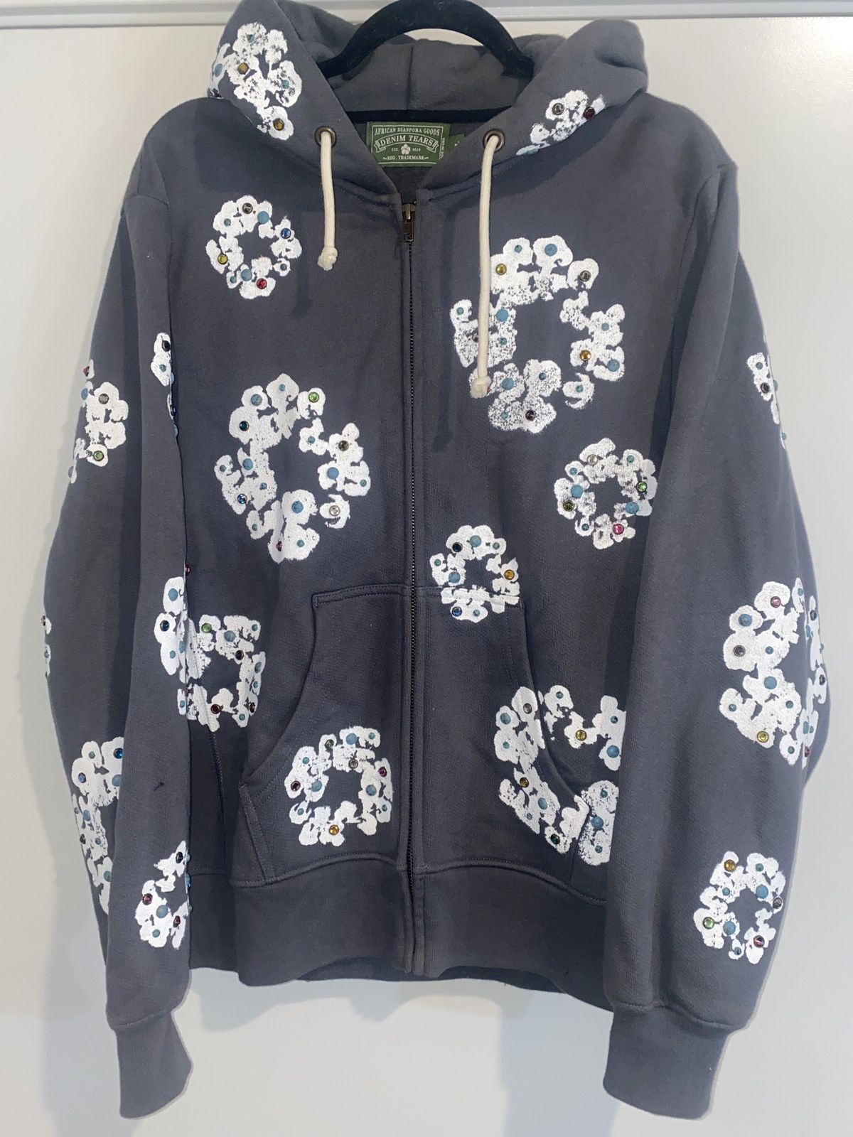 image of Denim Tears Rhinestones Zip Up in Grey, Men's (Size Large)