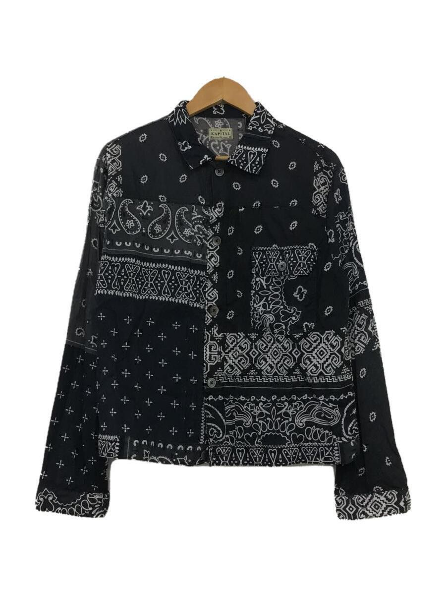 image of Kapital Cropped Bandana Patchwork Button Shirt in Black, Men's (Size XL)