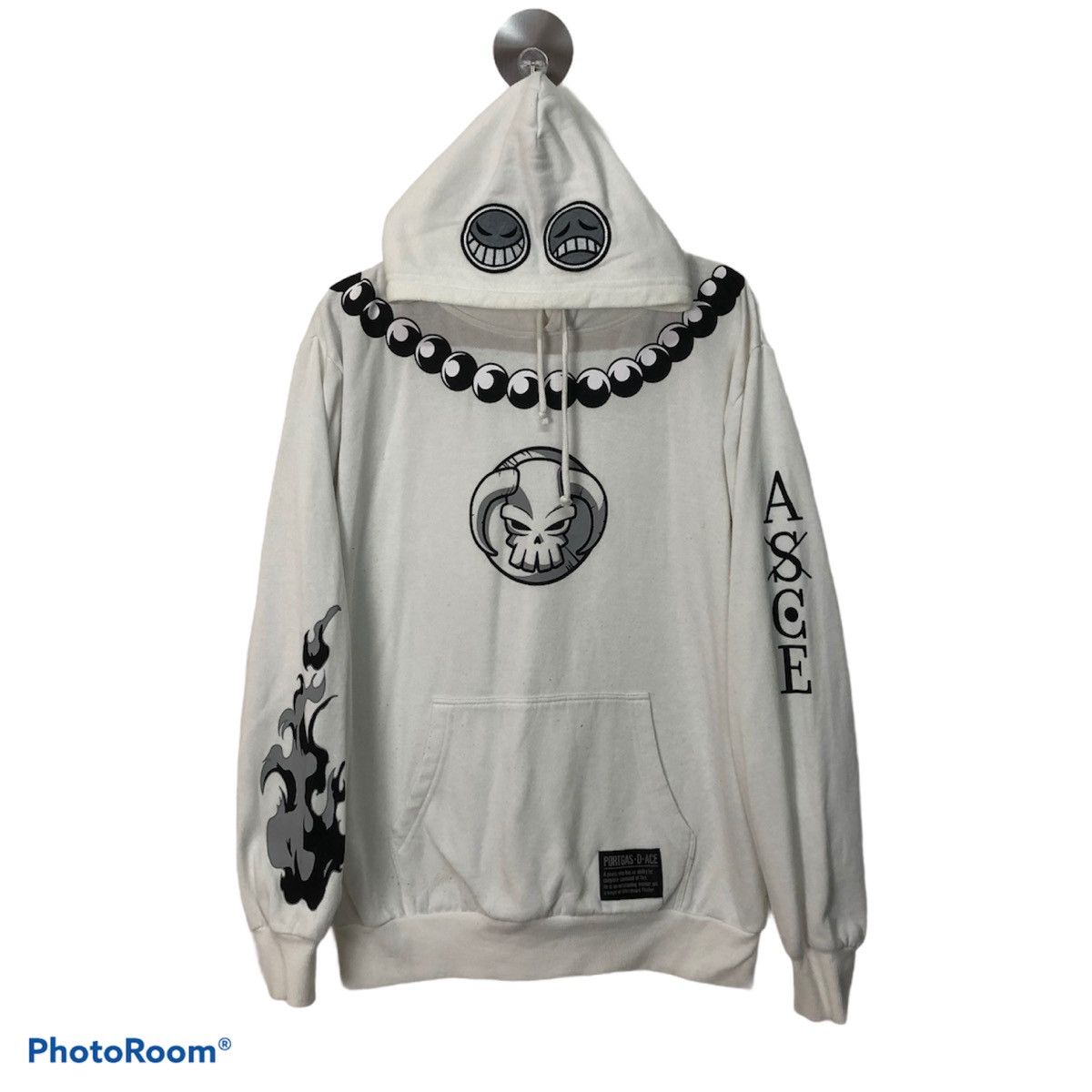 image of Anima x Cartoon Network “”Portgas .d. Ace Flame One Piece Hodie in White, Men's (Size Large)