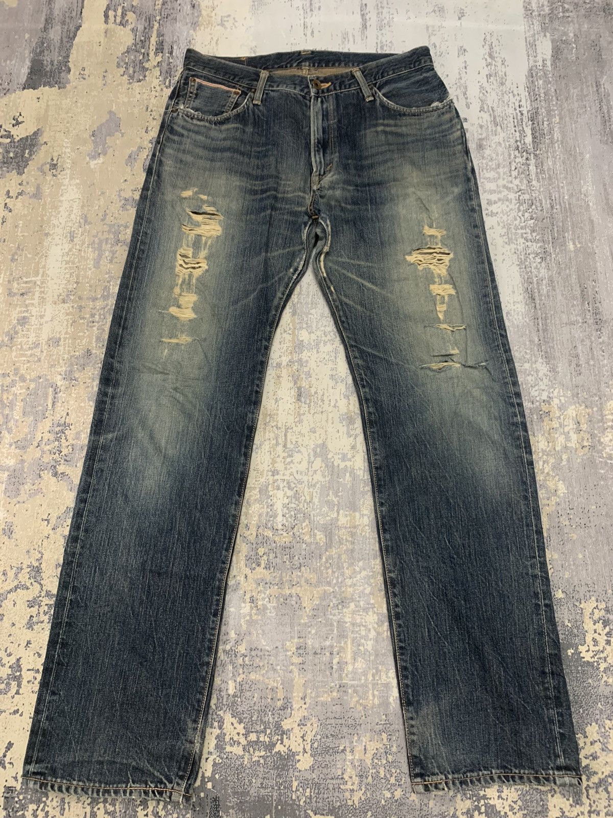 image of Vintage Edwin 505 Selvedge Rusty Distressed Denim 34X33.5 in Blue, Men's