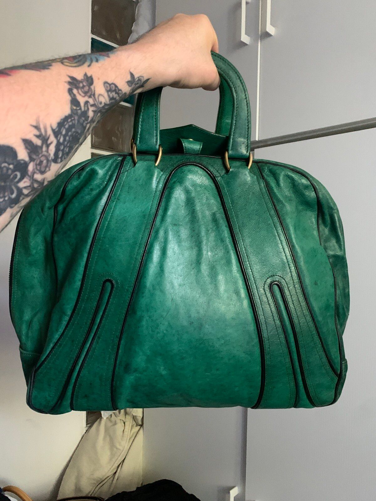 Pre-owned Balenciaga Bowling Vintage Look Bag In Green