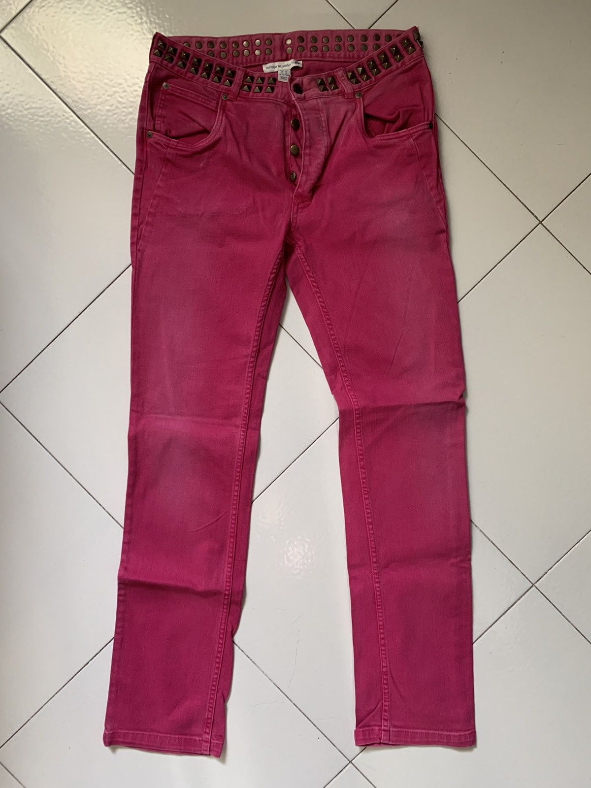 H&M × Matthew Williamson Fucsia denim studded jeans Size US 32 / EU 48 - 1 Thumbnail