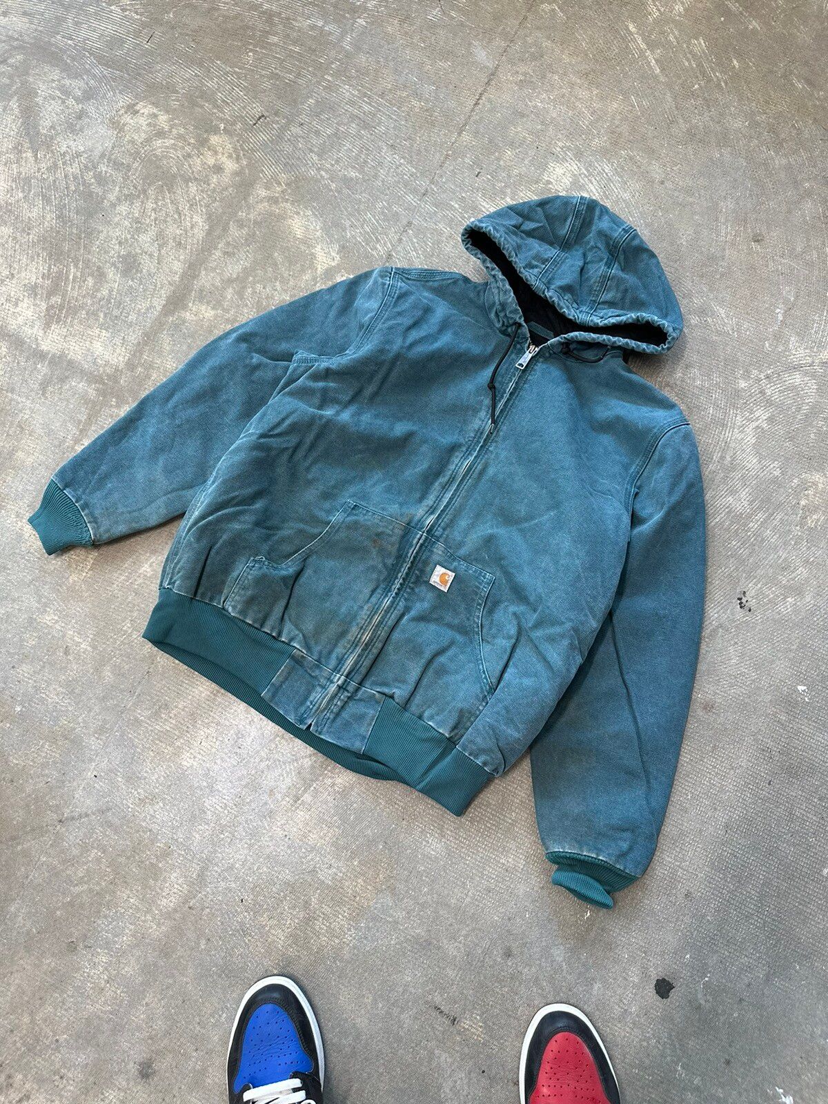 Pre-owned Carhartt X Vintage Vintage90s Carhartt Teal Quilted Active Hooded Jacket