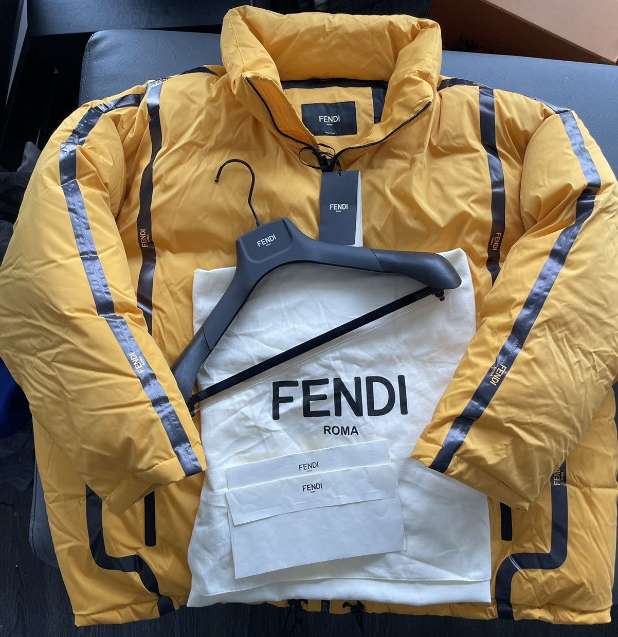 Image of $3,500 Value Fendi Logo Duck Down Parka Jacket in Yellow, Men's (Size 2XL)