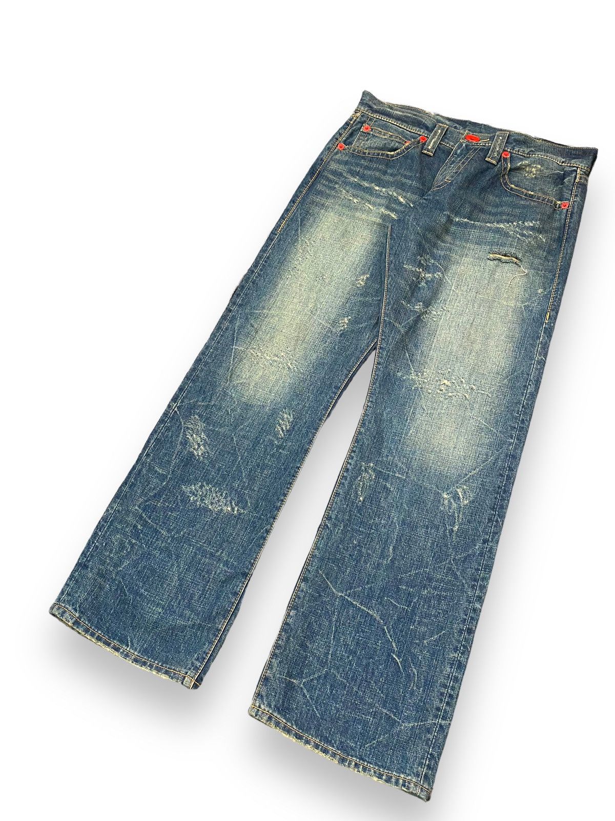 If Six Was Nine × Japanese Brand CO & LU Mud Washed Clawn Mark Distressed Straigh Cut Size US 33 - 5 Thumbnail