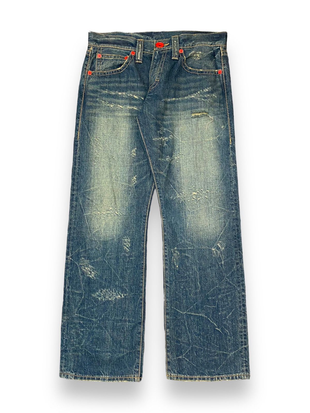 If Six Was Nine × Japanese Brand CO & LU Mud Washed Clawn Mark Distressed Straigh Cut Size US 33 - 4 Thumbnail