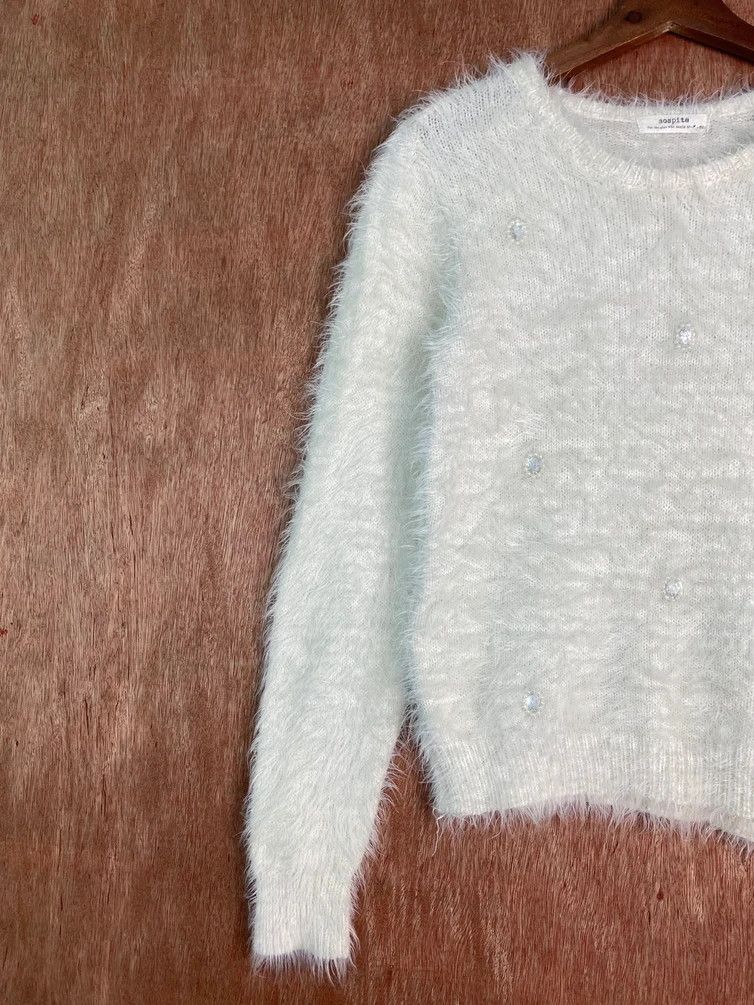 Homespun Knitwear DLS Sospita White Shag Shagggy Fur Mohair Knitwear #BB576 Size S / US 4 / IT 40 - 9 Thumbnail