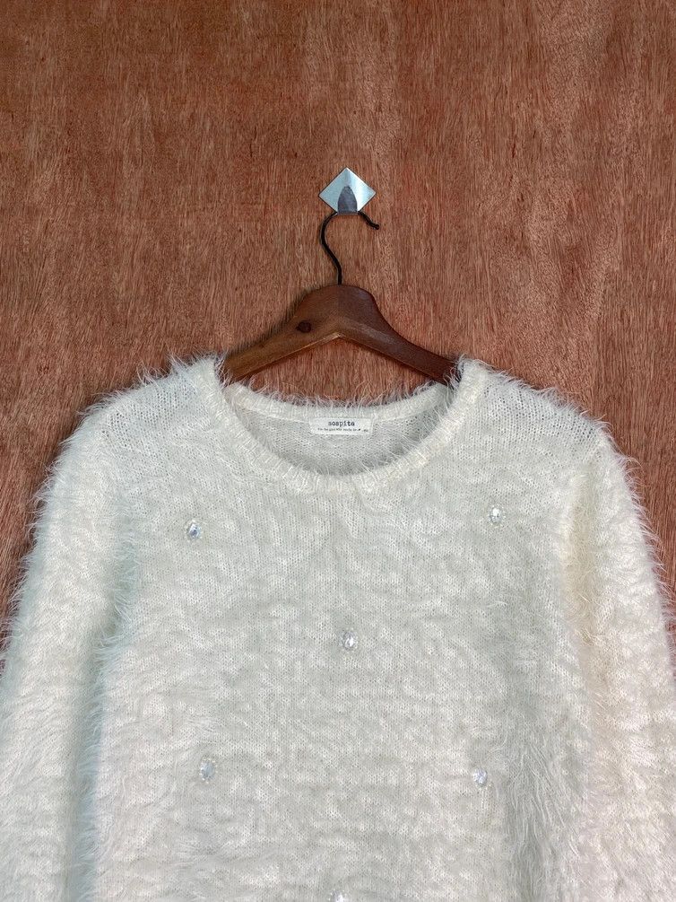 Homespun Knitwear DLS Sospita White Shag Shagggy Fur Mohair Knitwear #BB576 Size S / US 4 / IT 40 - 2 Thumbnail
