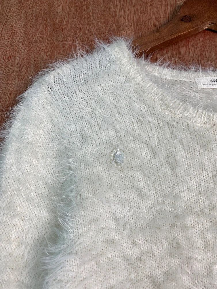 Homespun Knitwear DLS Sospita White Shag Shagggy Fur Mohair Knitwear #BB576 Size S / US 4 / IT 40 - 7 Thumbnail