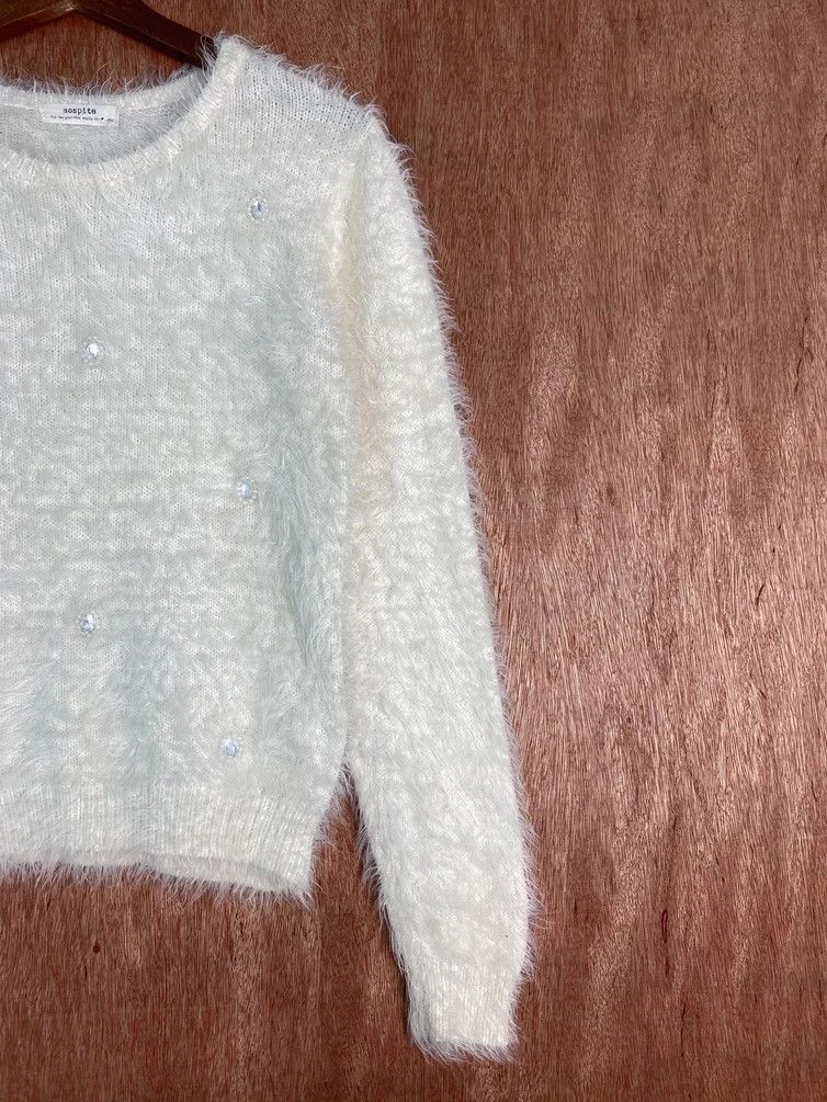 Homespun Knitwear DLS Sospita White Shag Shagggy Fur Mohair Knitwear #BB576 Size S / US 4 / IT 40 - 8 Thumbnail