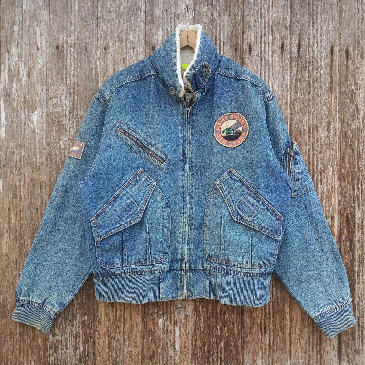 Rare!! Bobson Denime Jacket West Point Airlines Fly Jacket