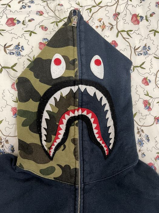 Bape Bape Frankenstein Navy/Green Camo Shark Full Zip Hoodie | Grailed