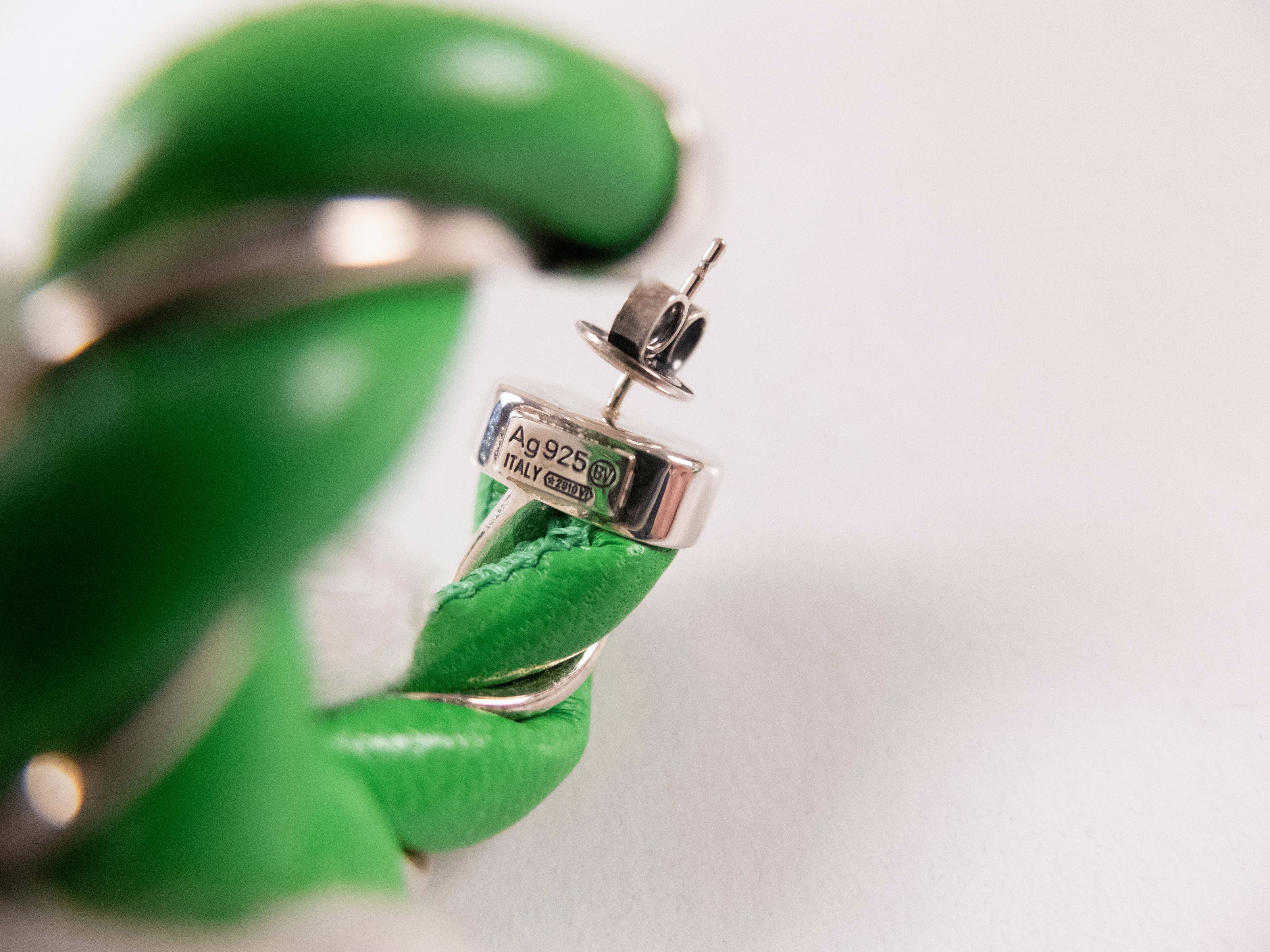 Bottega Veneta BOTTEGA VENETA Twist circle green leather silver earrings q Size ONE SIZE - 6 Thumbnail