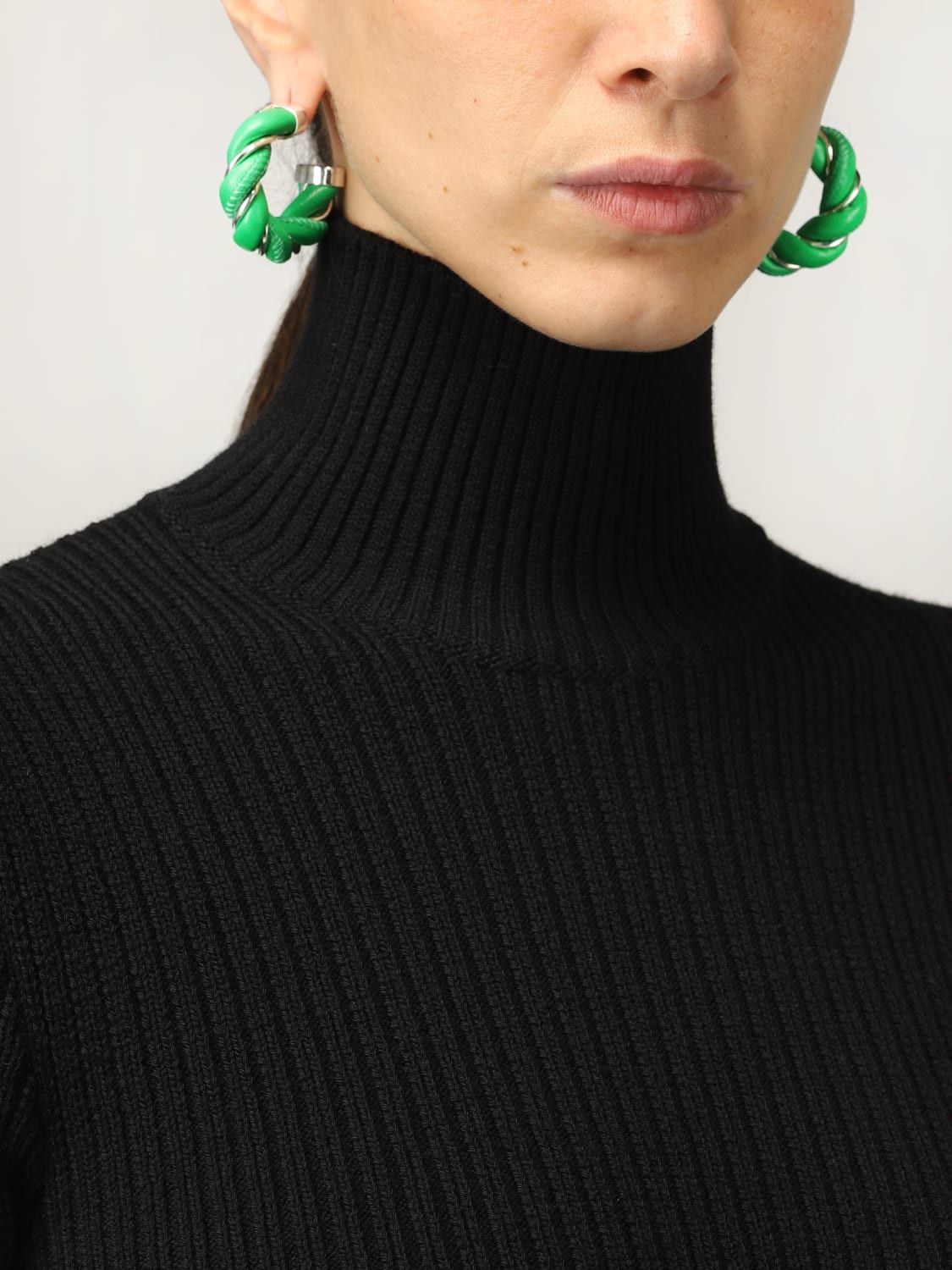 Bottega Veneta BOTTEGA VENETA Twist circle green leather silver earrings q Size ONE SIZE - 2 Thumbnail