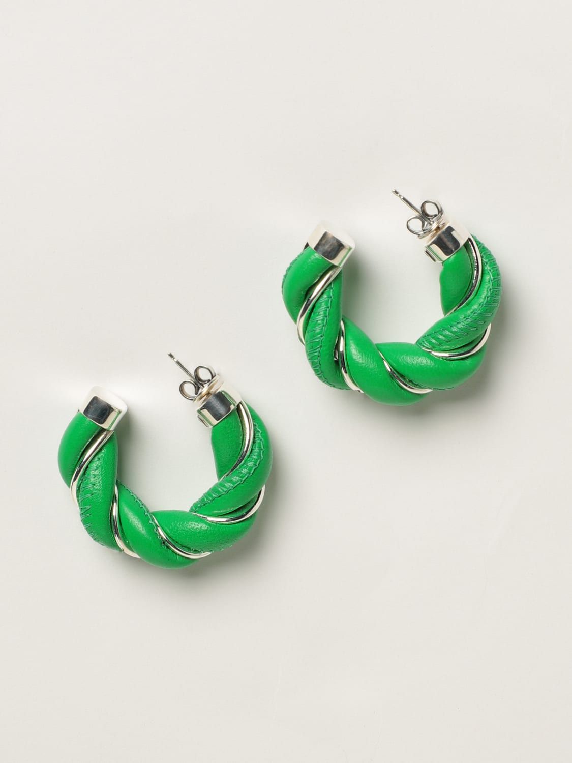 Bottega Veneta BOTTEGA VENETA Twist circle green leather silver earrings q Size ONE SIZE - 1 Thumbnail
