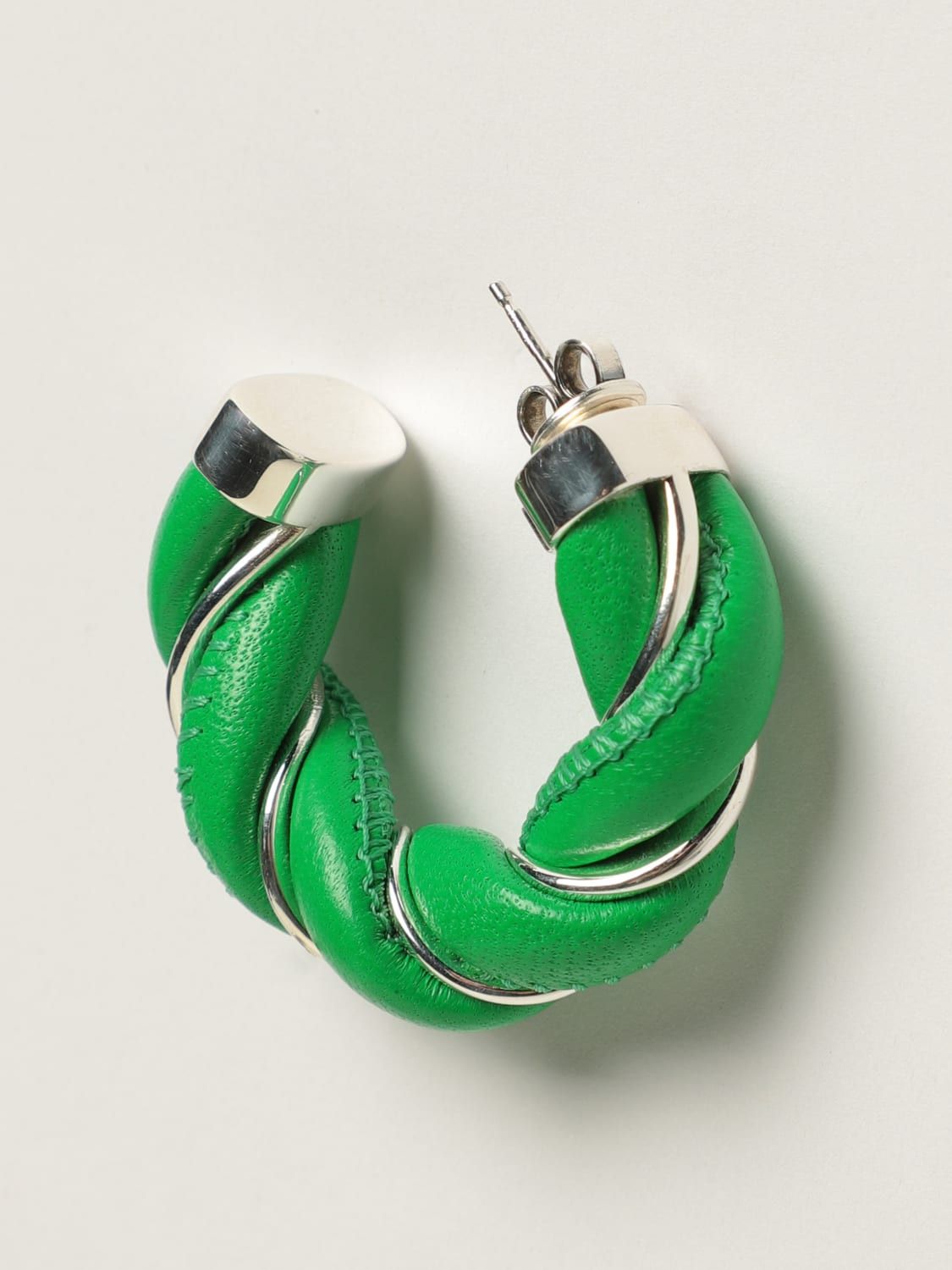 Bottega Veneta BOTTEGA VENETA Twist circle green leather silver earrings q Size ONE SIZE - 3 Thumbnail