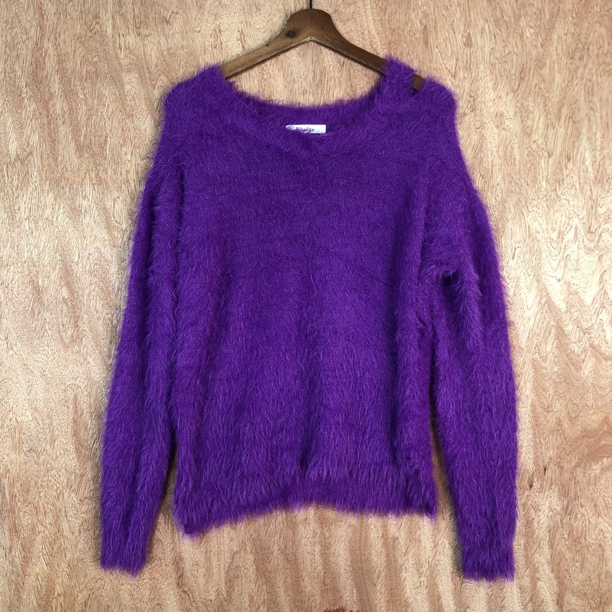 Japanese Brand DL Khalita Purple Mohair Shag Shaggy fur Knitwear #c336 Size L / US 10 / IT 46 - 3 Thumbnail