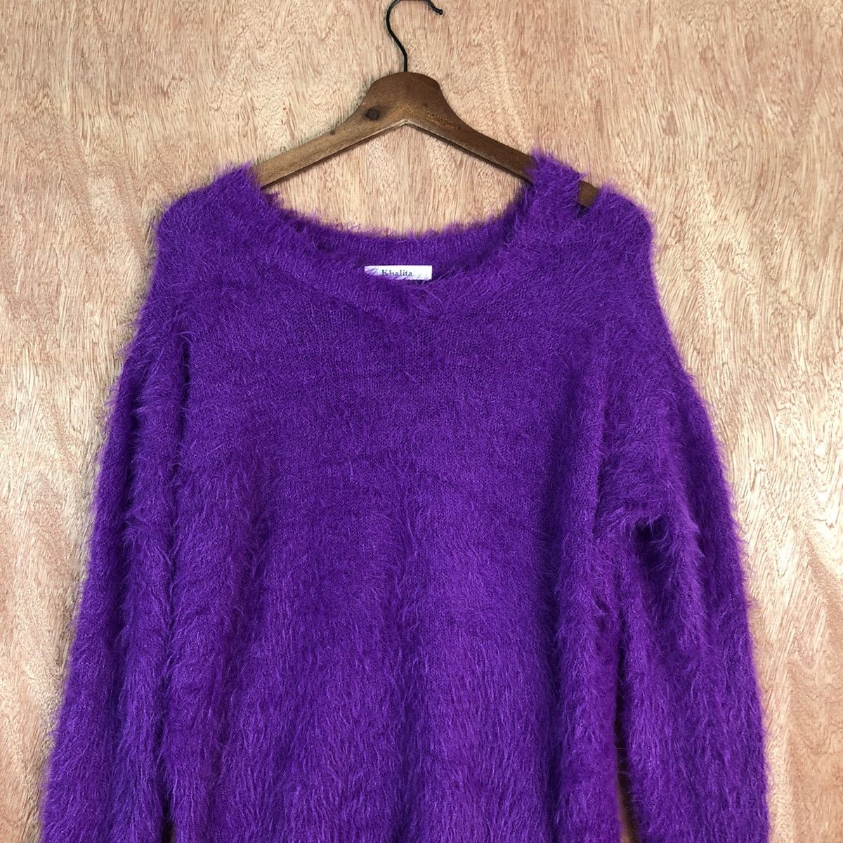 Japanese Brand DL Khalita Purple Mohair Shag Shaggy fur Knitwear #c336 Size L / US 10 / IT 46 - 2 Thumbnail
