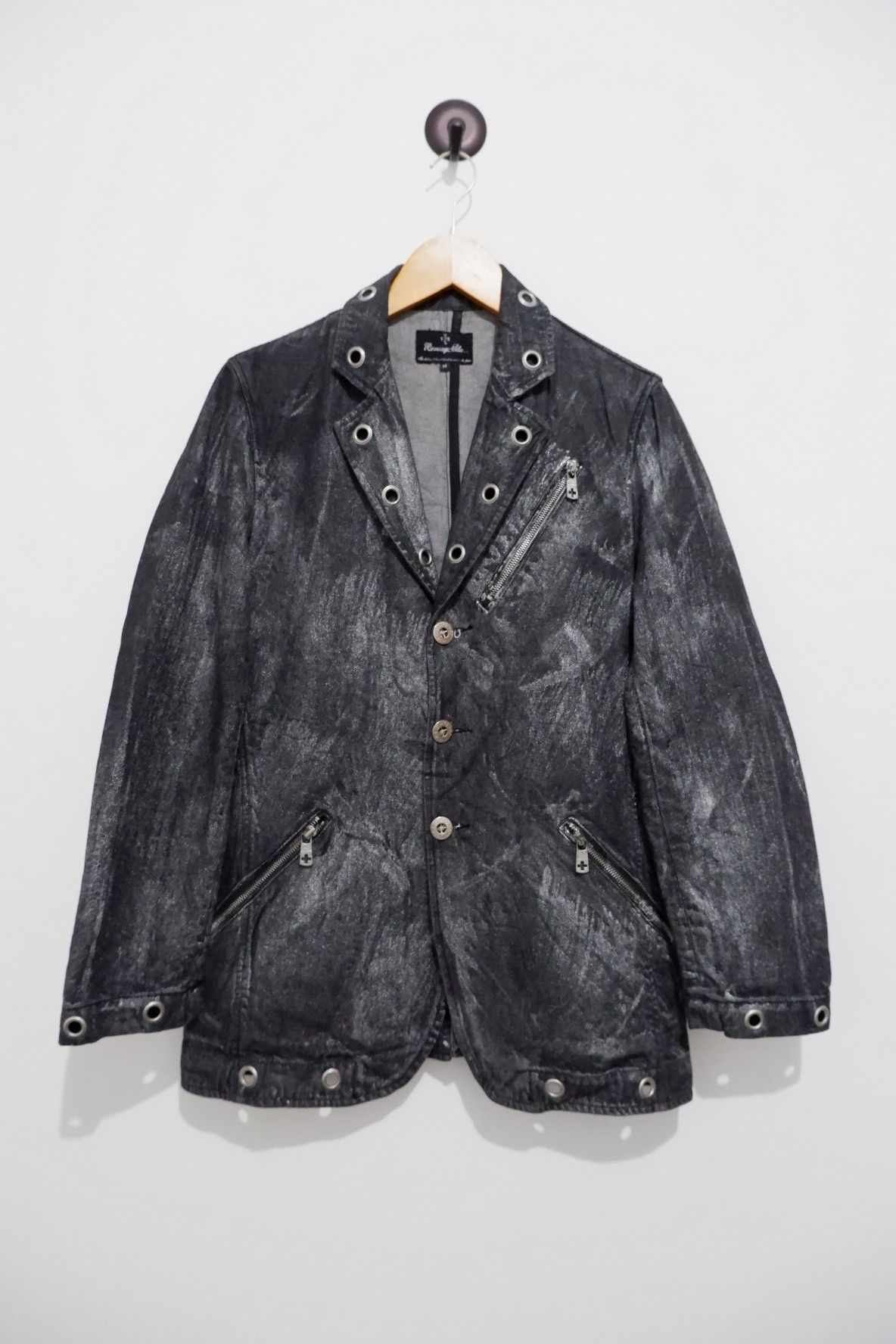image of If Six Was Nine x In The Attic Berning Sho Distressed Denim Jacket in Grey, Men's (Size Medium)