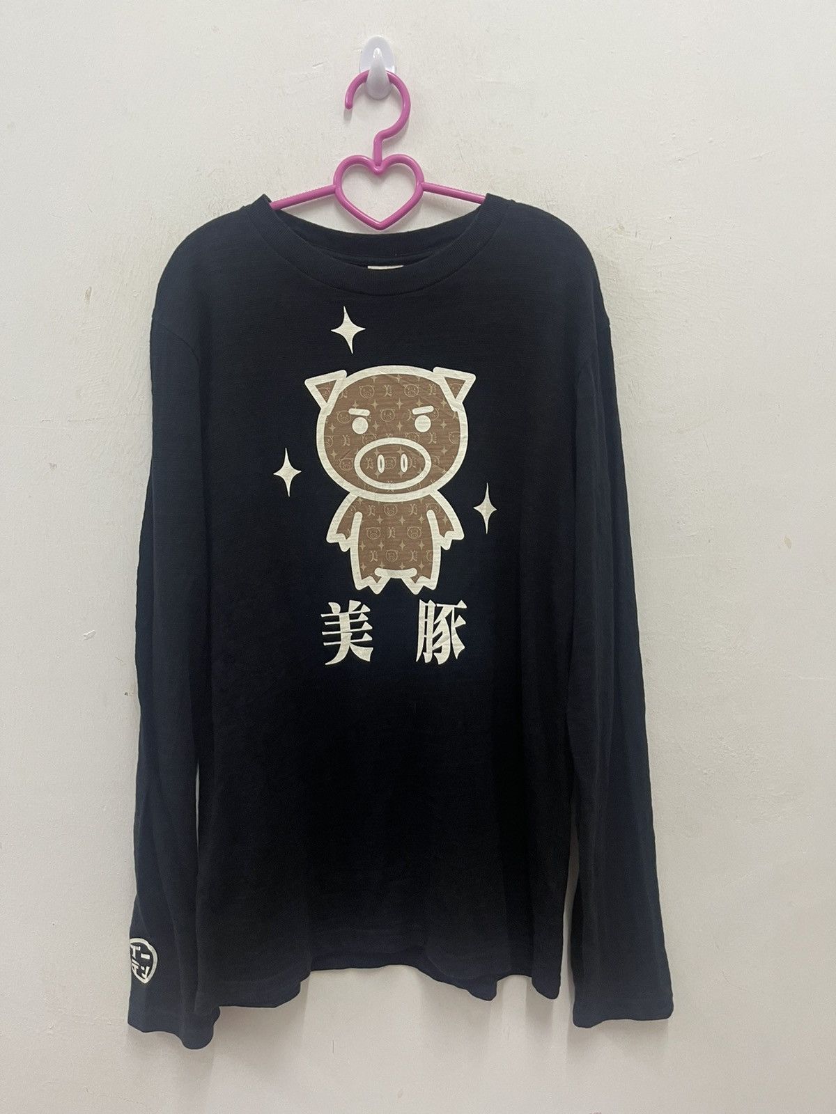 image of Sukajan T Shirts x Vintage Beautiful Pig Monogram Japan Long Sleeve in Black, Men's (Size Medium)