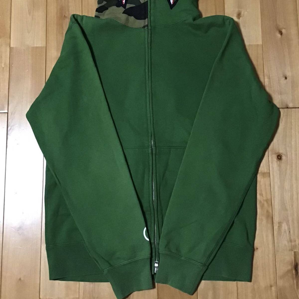 BAPE Green × 1st camo green Shark full zip hoodie ape