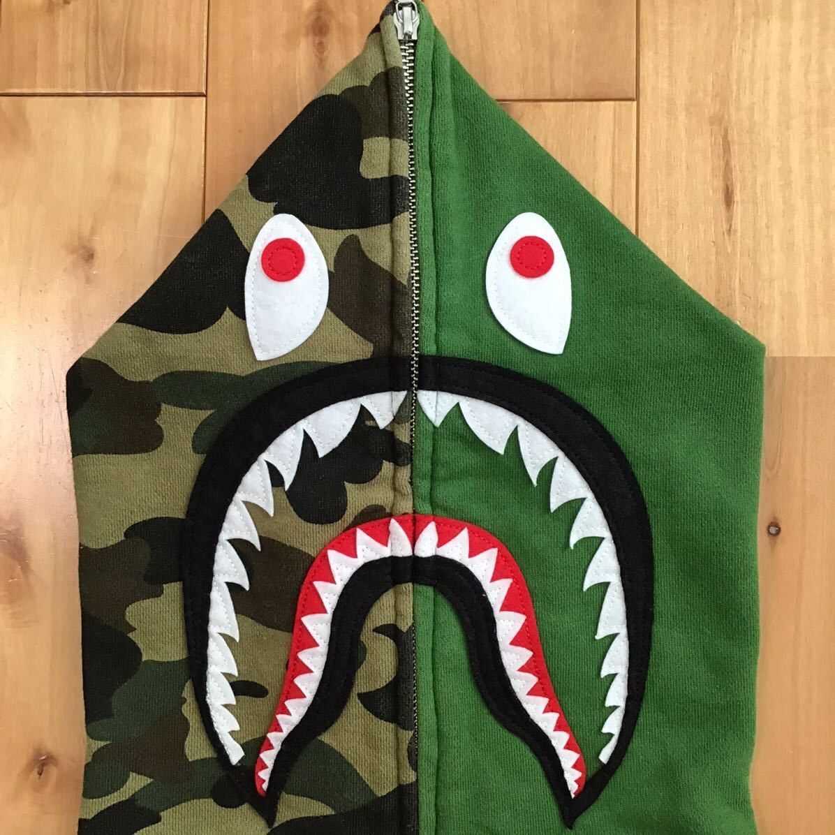BAPE Green × 1st camo green Shark full zip hoodie ape
