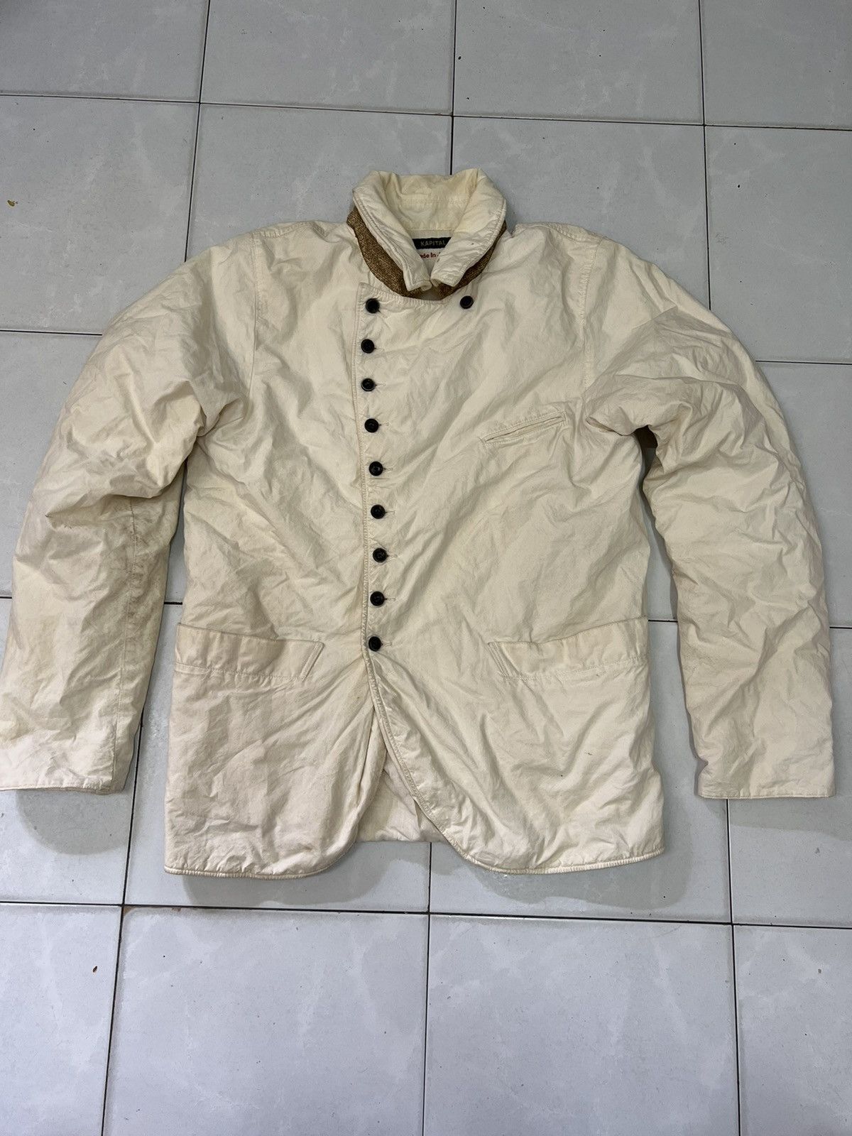 Japanese Brand KAPITAL vintage single breasted jacket 9 button cream 🇯🇵 Size US M / EU 48-50 / 2 - 3 Thumbnail
