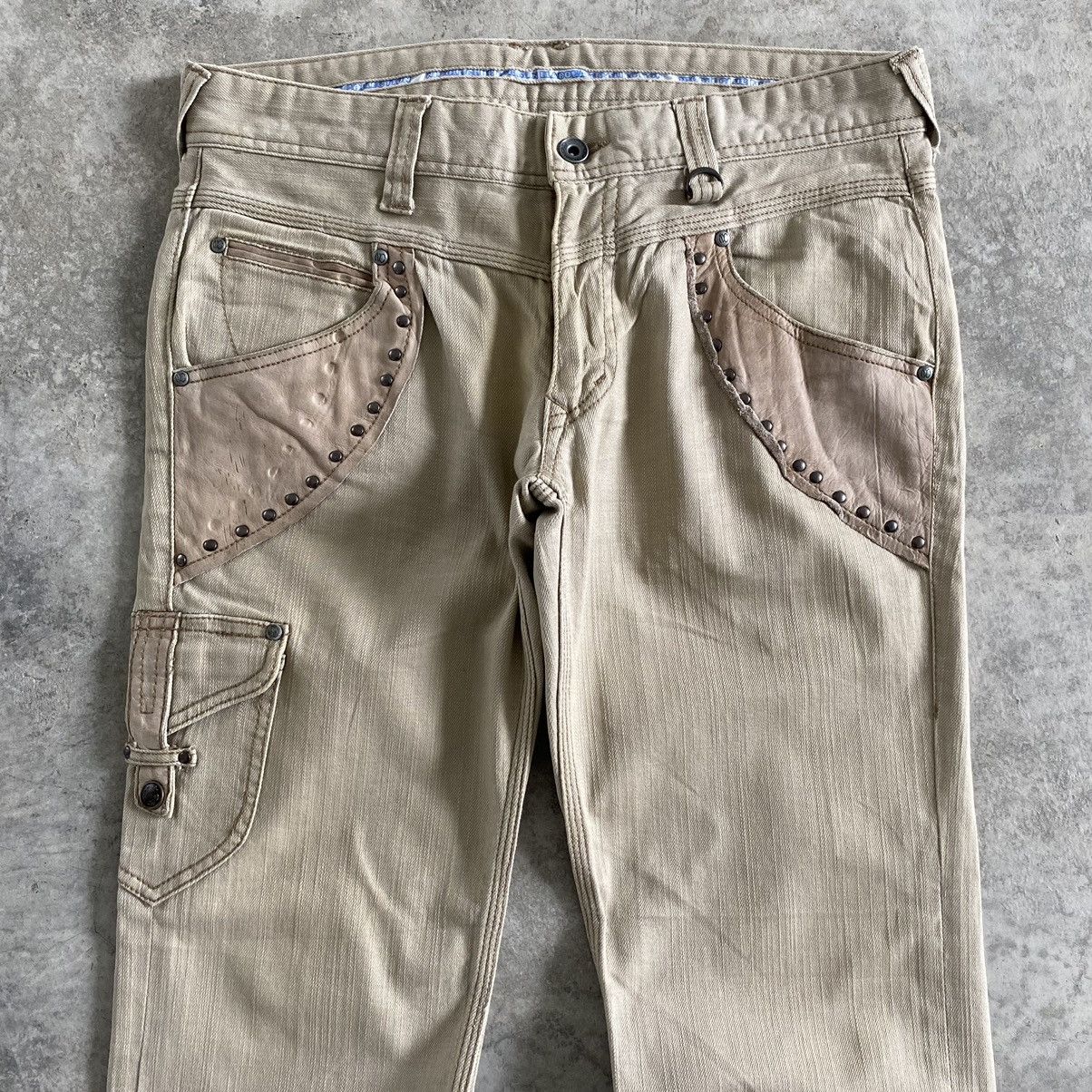 Matsuda Nicole Club For Men Leather Trimmed Flare Leg Bootcut Denim Size US 31 - 2 Thumbnail