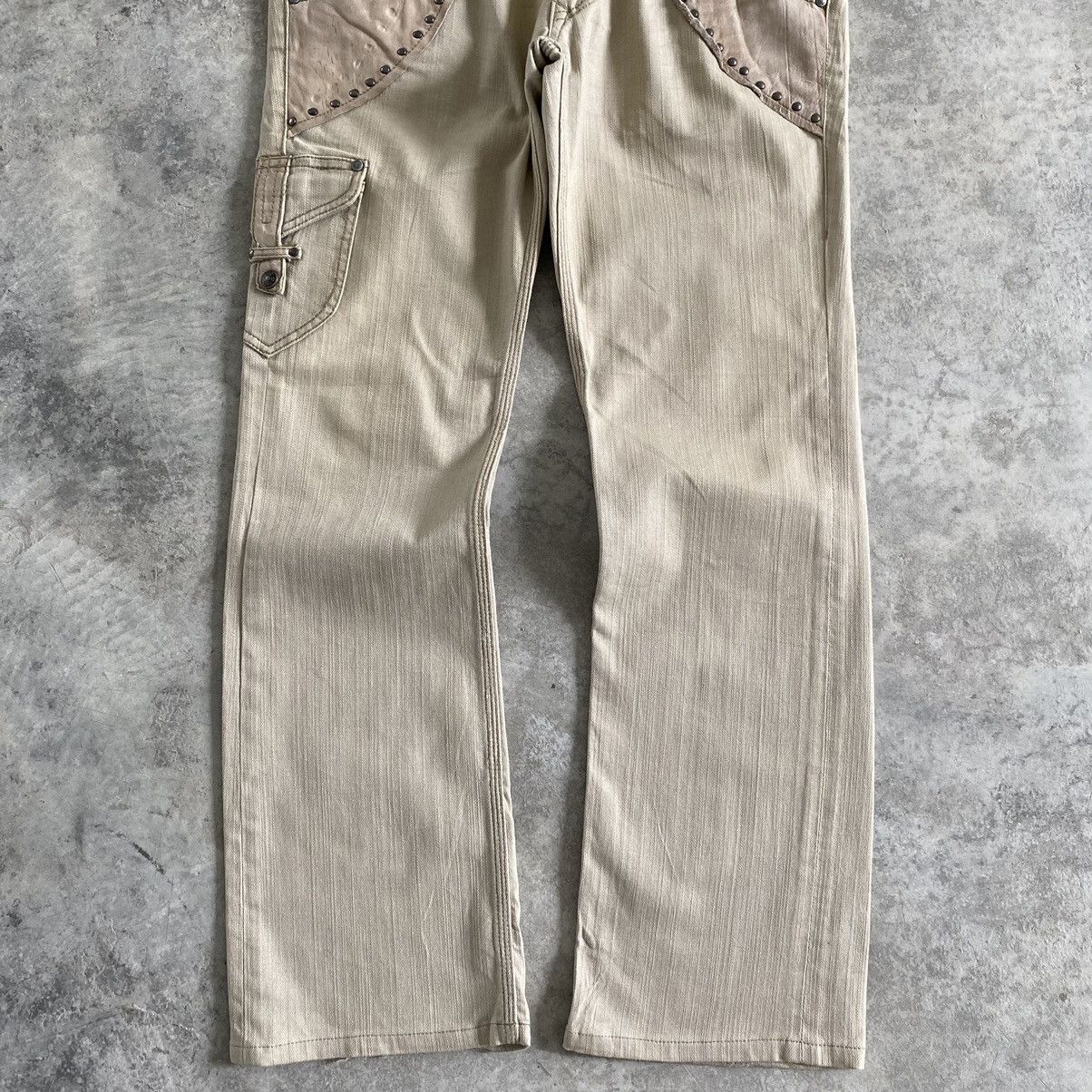 Matsuda Nicole Club For Men Leather Trimmed Flare Leg Bootcut Denim Size US 31 - 3 Thumbnail