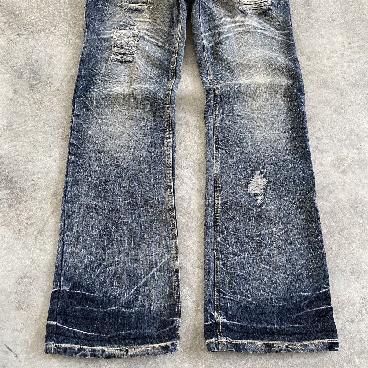 Japanese Brand Black Barbara Double Waist Lace up Distressed Flared Jeans Size US 32 / EU 48 - 6 Thumbnail