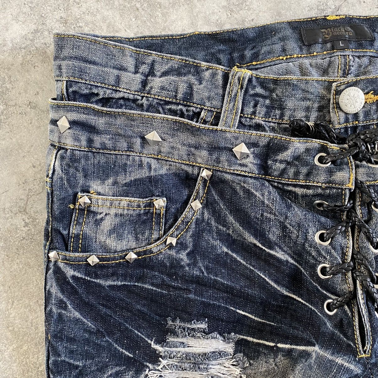Japanese Brand Black Barbara Double Waist Lace up Distressed Flared Jeans Size US 32 / EU 48 - 10 Thumbnail