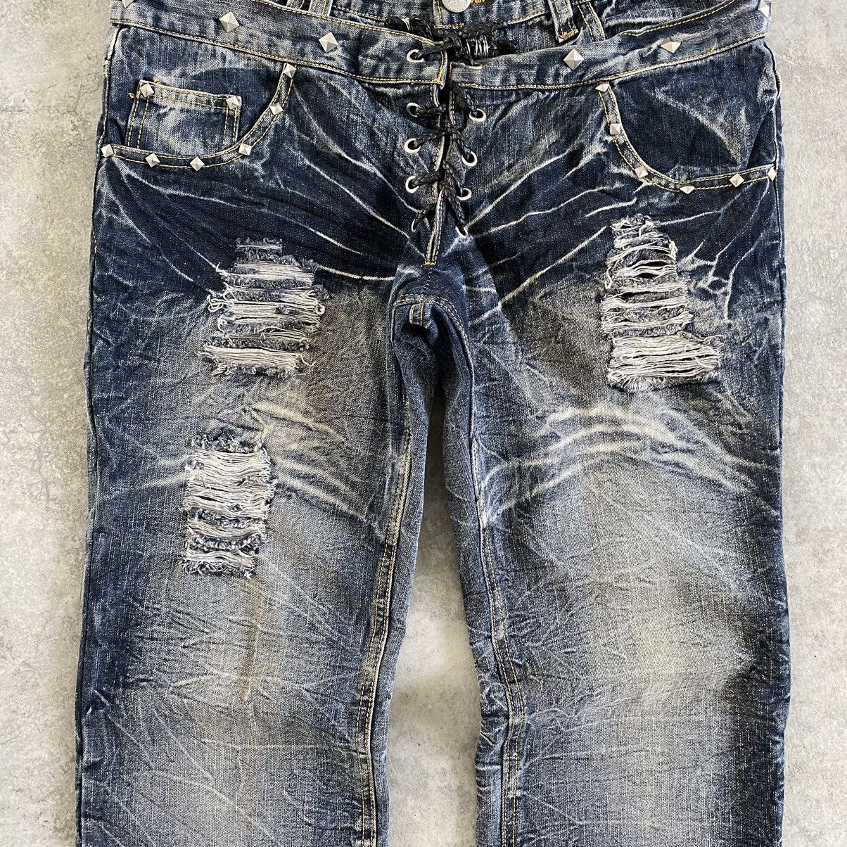 Japanese Brand Black Barbara Double Waist Lace up Distressed Flared Jeans Size US 32 / EU 48 - 7 Thumbnail