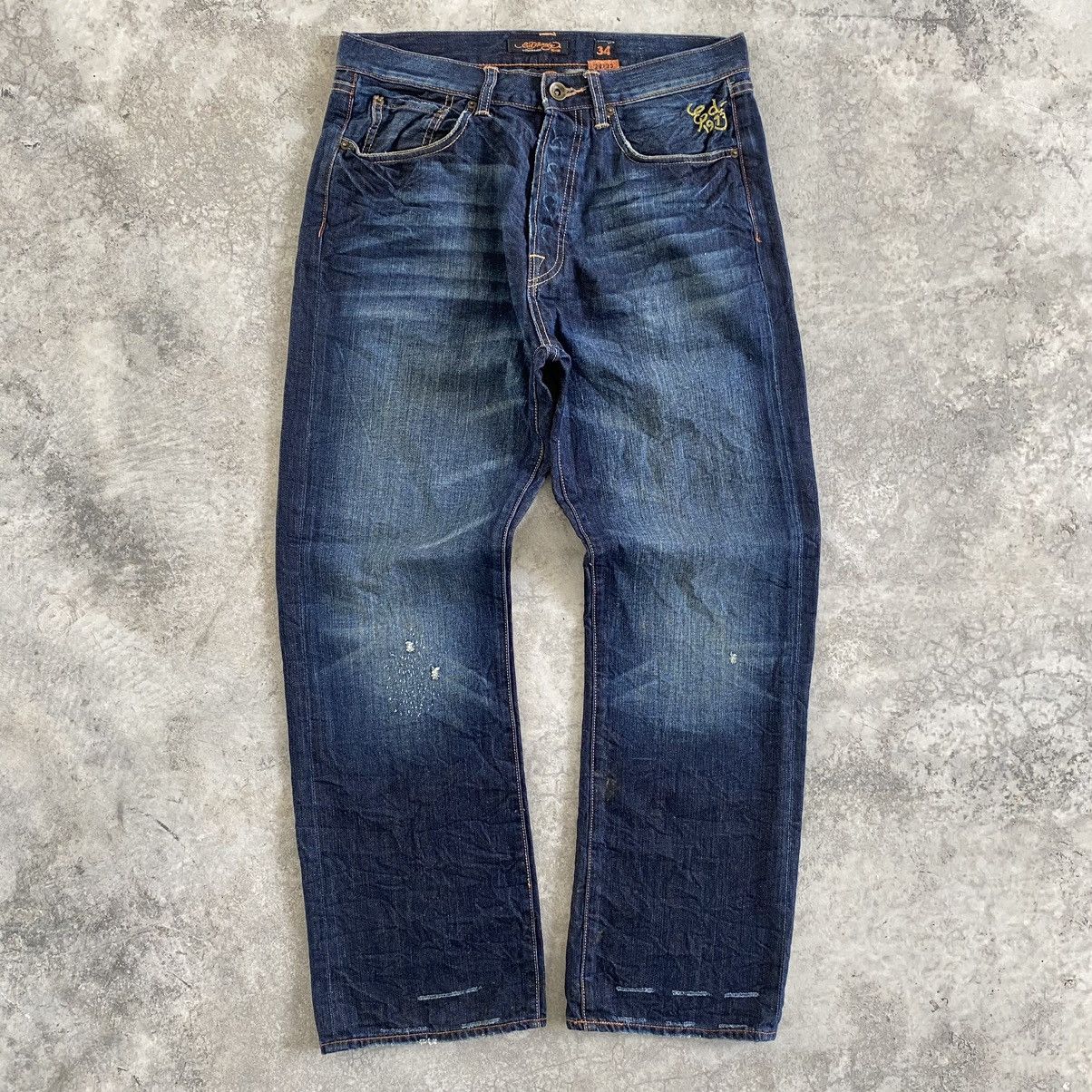 Ed Hardy Ed Hardy by Cristian Audigier Embroidery Baggy Denim Jeans Size US 34 / EU 50 - 2 Thumbnail