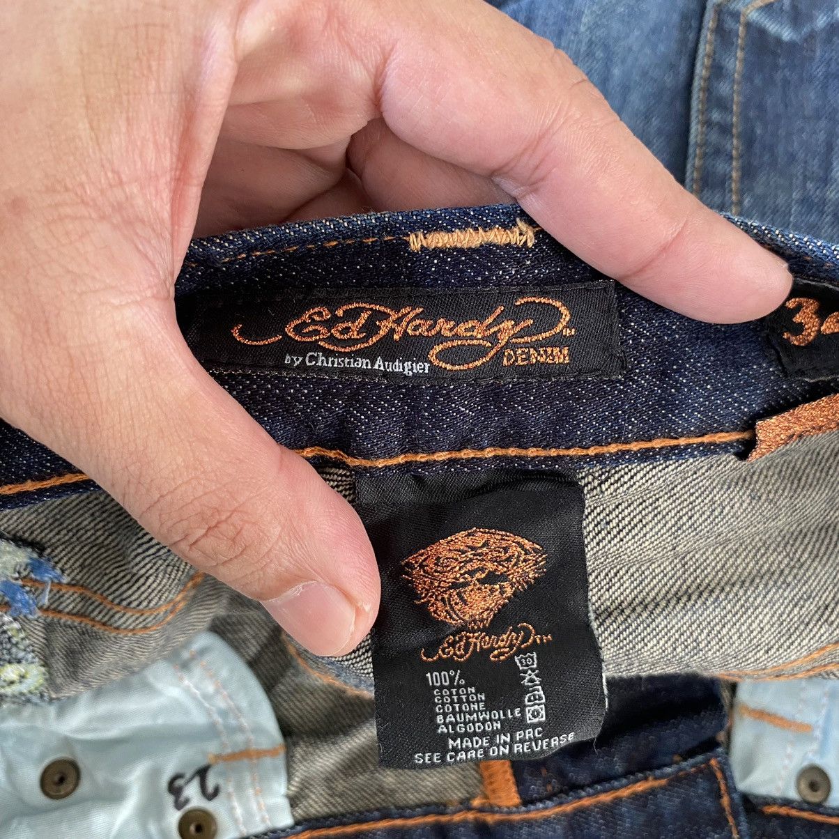 Ed Hardy Ed Hardy by Cristian Audigier Embroidery Baggy Denim Jeans Size US 34 / EU 50 - 23 Thumbnail