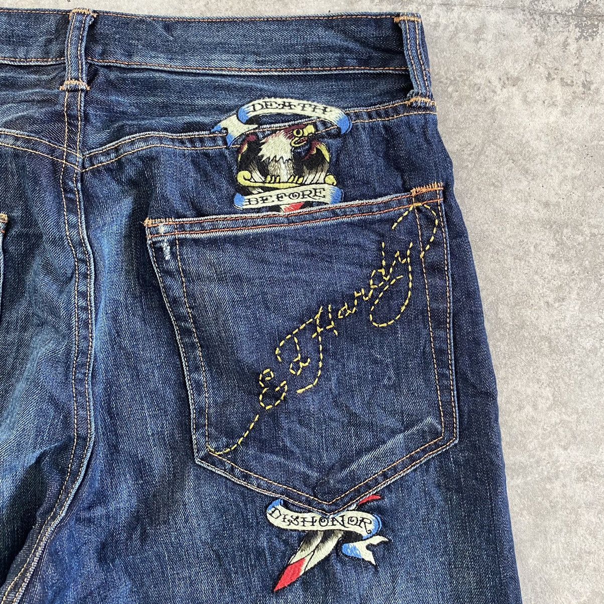Ed Hardy Ed Hardy by Cristian Audigier Embroidery Baggy Denim Jeans Size US 34 / EU 50 - 3 Thumbnail