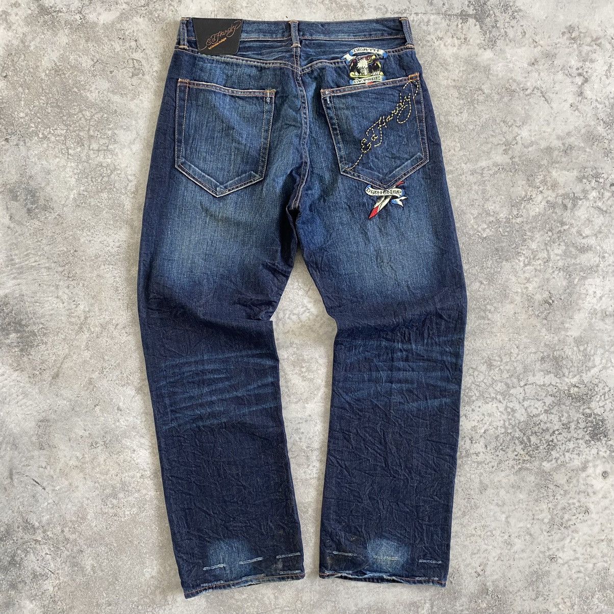 Ed Hardy Ed Hardy by Cristian Audigier Embroidery Baggy Denim Jeans Size US 34 / EU 50 - 1 Thumbnail