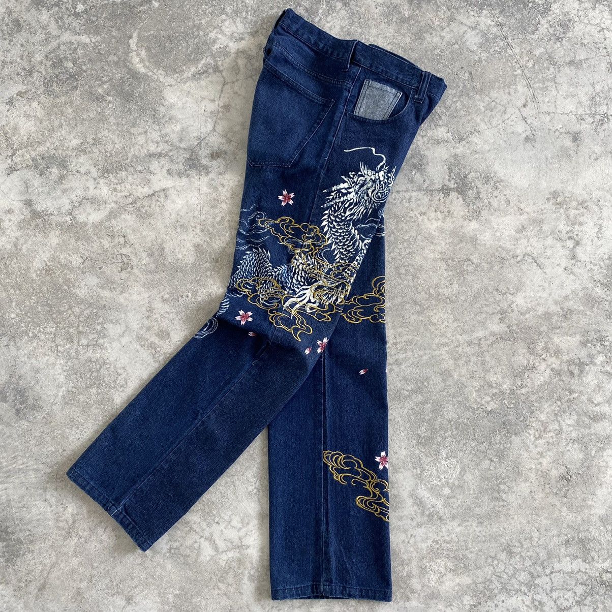 Japanese Brand Vomanie Printed Embroidery Sukajan Denim Jeans Size US 31 - 3 Thumbnail