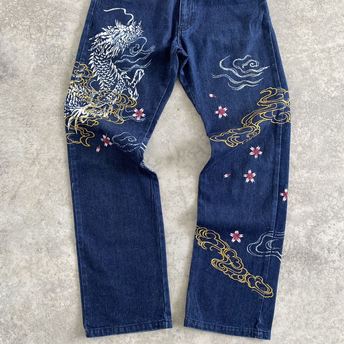 Japanese Brand Vomanie Printed Embroidery Sukajan Denim Jeans Size US 31 - 4 Thumbnail