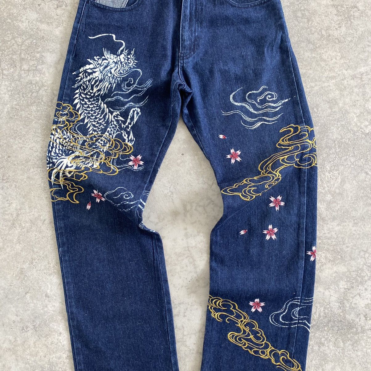 Japanese Brand Vomanie Printed Embroidery Sukajan Denim Jeans Size US 31 - 6 Thumbnail