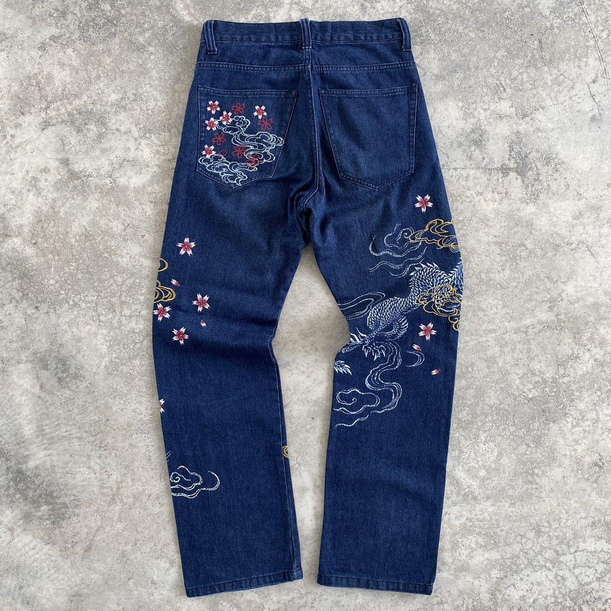 Japanese Brand Vomanie Printed Embroidery Sukajan Denim Jeans Size US 31 - 12 Thumbnail