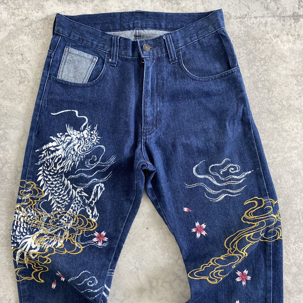 Japanese Brand Vomanie Printed Embroidery Sukajan Denim Jeans Size US 31 - 5 Thumbnail