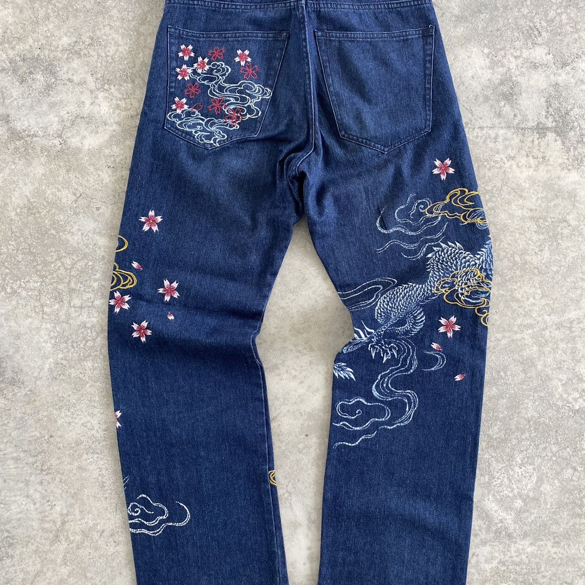 Japanese Brand Vomanie Printed Embroidery Sukajan Denim Jeans Size US 31 - 15 Thumbnail