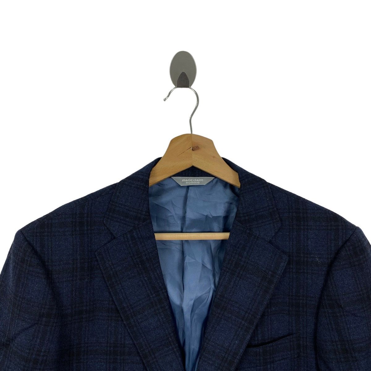 Vintage Vintage MARIE CLAIRE HOMME Check Tartan Navy Blazer Jacket Size US M / EU 48-50 / 2 - 2 Thumbnail